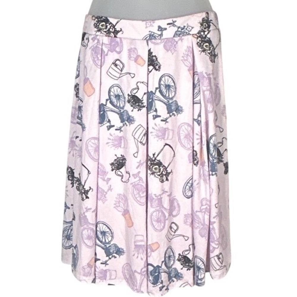 LuLaRoe Madison Skirt Womens Small Pink Bicycle Garden Print Pleated Pockets S